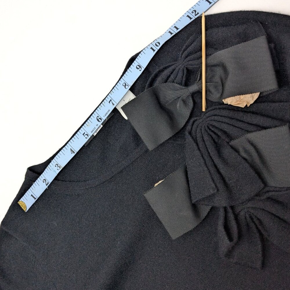 Cashmere Silk Sweater Womens Small Black with Bows Rosette Saks Fifth Ave - Picture 15 of 16